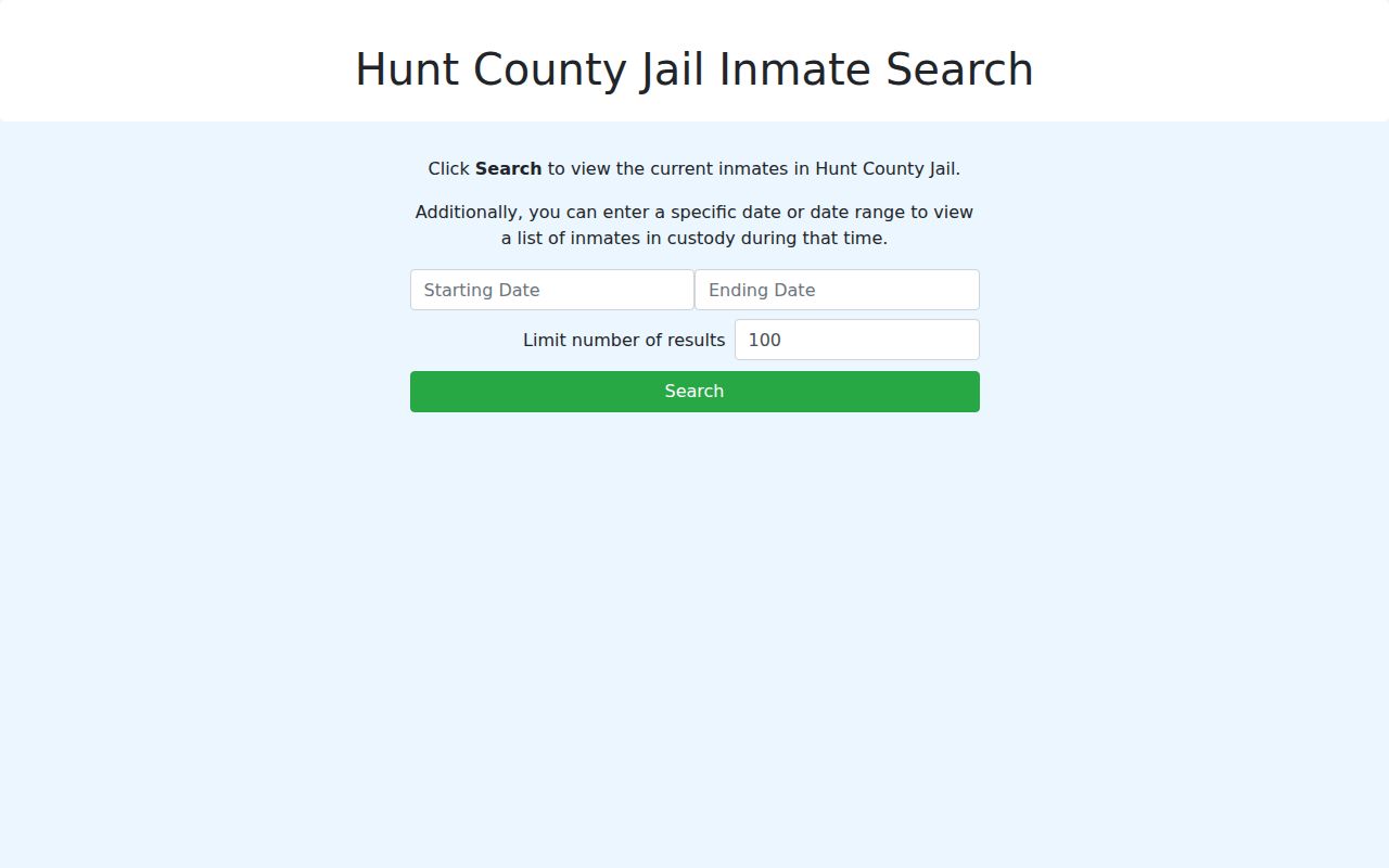 Hunt County arrest lookup official date range booking search