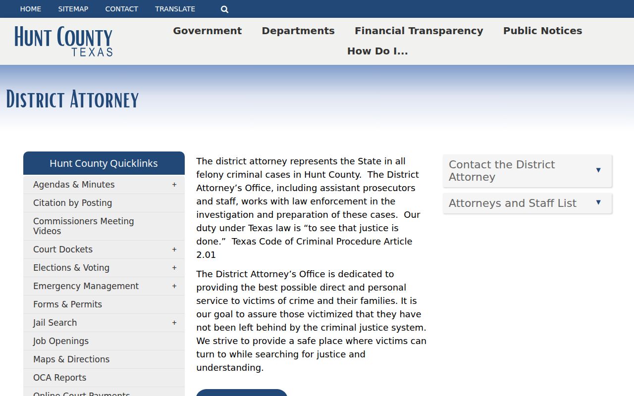 Hunt County criminal court cases District Attorney office