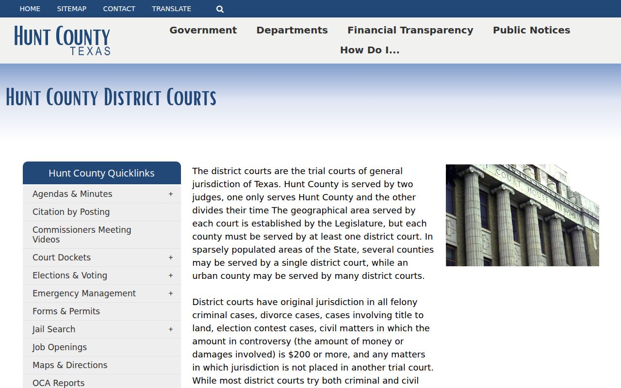 Hunt County criminal court cases district court information