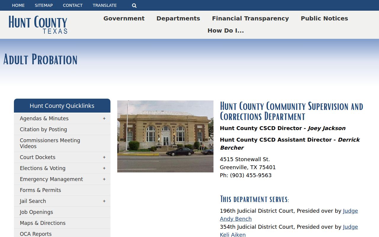 Hunt County community supervision criminal records office