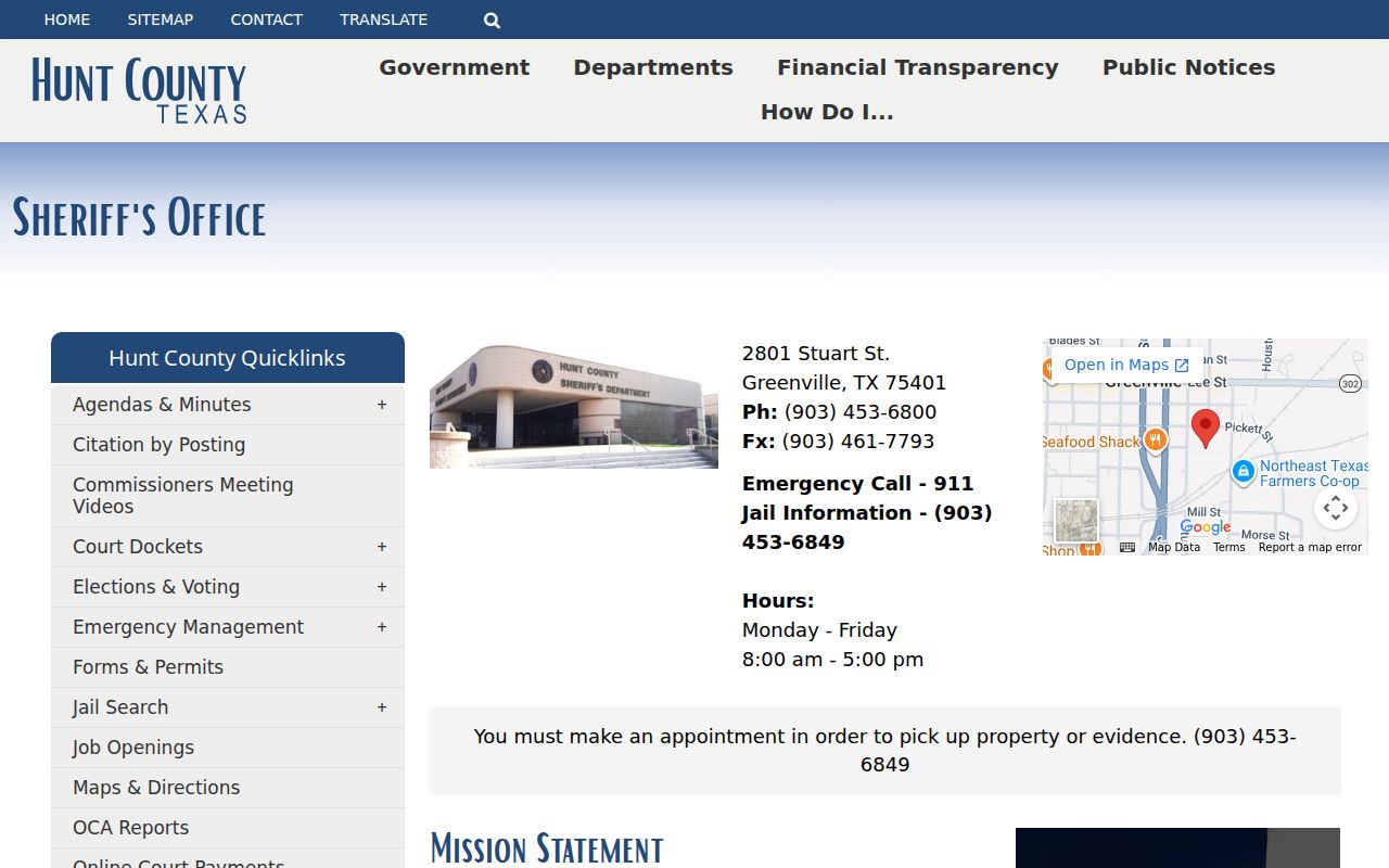 Hunt County Sheriff criminal records office