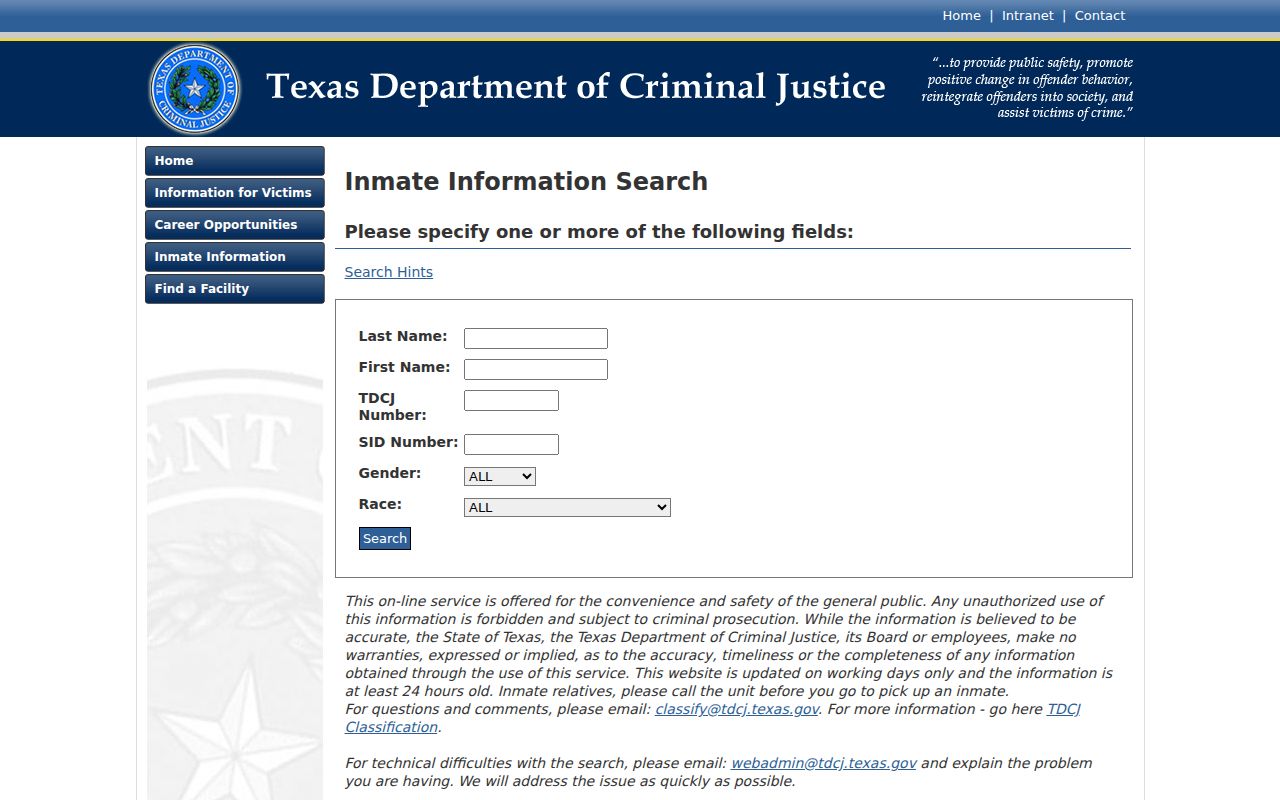 Hunt County criminal record state prison search through TDCJ