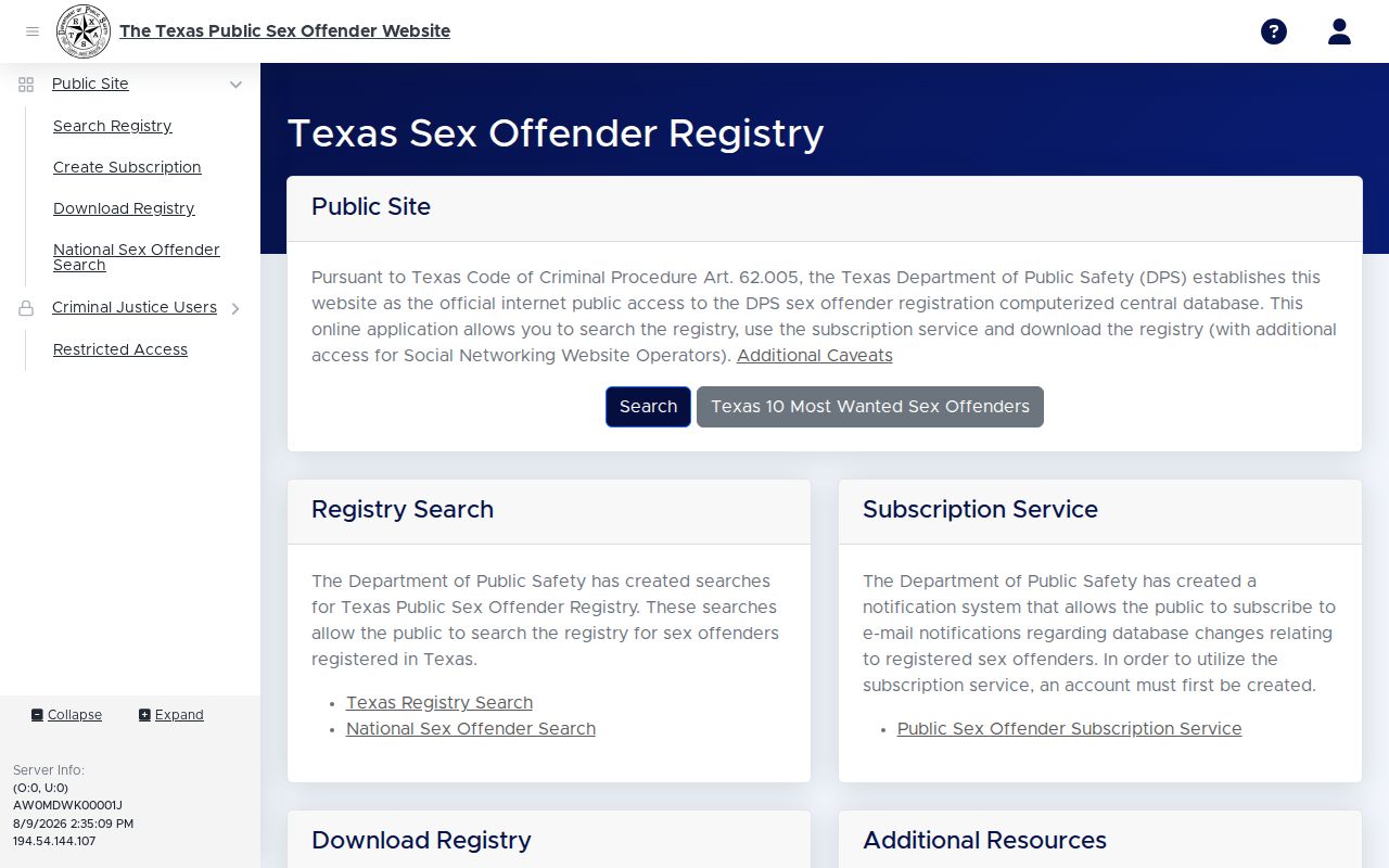 Hunt County sex offender search through the Texas DPS program